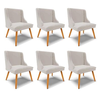 Kit 6 Cadeiras Decorativas Sala de Jantar Pés Palito de Madeira Firenze Veludo Cinza/Natural G19 - Gran Belo