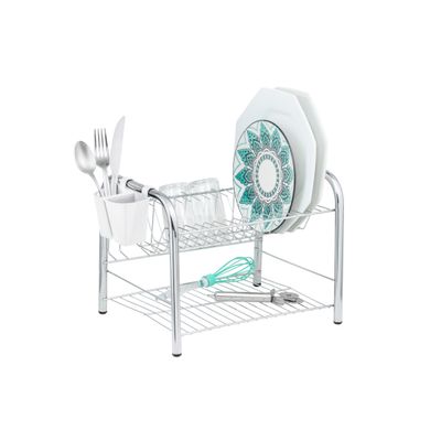 Escorredor de Louça Duplo Cromado 16 Pratos 05 Copos Porta Talher Plástico Branco
