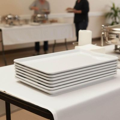 Kit 6 Bandejas Servir 48x33cm Plástico Branco Coza Uno Horeca Restaurante Buffet Fast Food