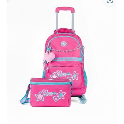 Kit Mochila de Rodinha Feminina + Lancheira Térmica Juvenil BG Joy Rosa
