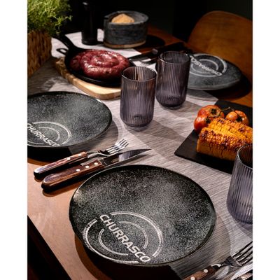 Prato Raso Tramontina Churrasco Carbon em Porcelana Decorada 25 cm
