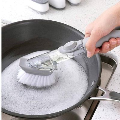 Escova Limpeza Lava Louça Automática Dispenser Detergente 4 Em 1 Multifuncional Raspa Esponja Grelha Churrasqueira Banhe