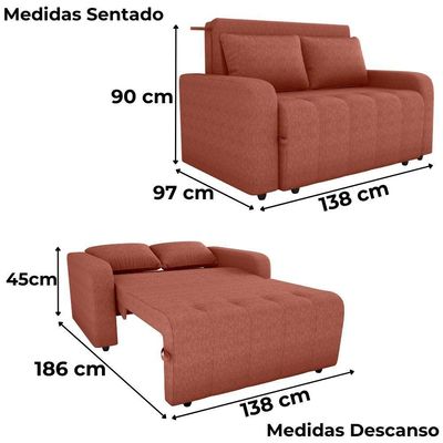Sofa Cama 2 Lugares 138 Cm Amora Tecido Pompeia G500 Milani Store Terracota