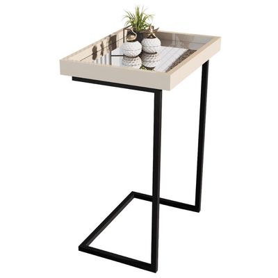 Mesa De Apoio Lateral Sala De Estar 4876 Perola Pé De Ferro Preto