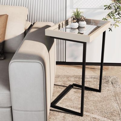 Mesa De Apoio Lateral Sala De Estar 4876 Perola Pé De Ferro Preto