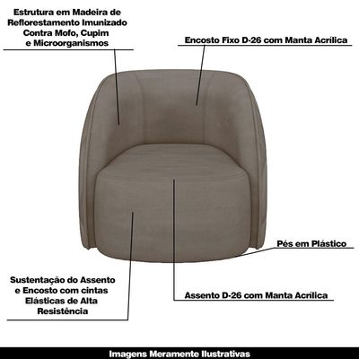 Conjunto Decorativo Sofá 240cm e Poltrona Clarke com Puff Round Veludo Bege - Gran Belo