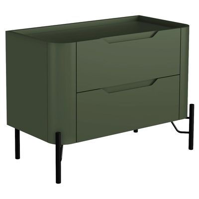 Mesa De Cabeceira Orgânica 2 Gavetas Pés Industrial Preto Bliss I03 Musgo - Lyam Decor