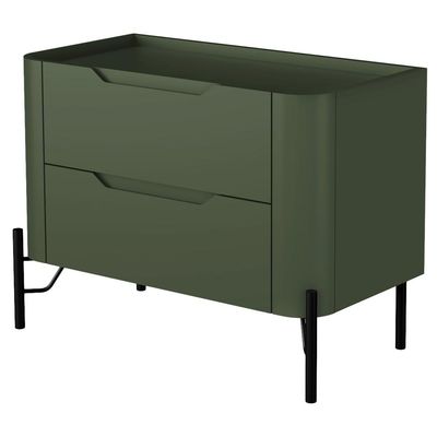 Mesa De Cabeceira Orgânica 2 Gavetas Pés Industrial Preto Bliss I03 Musgo - Lyam Decor