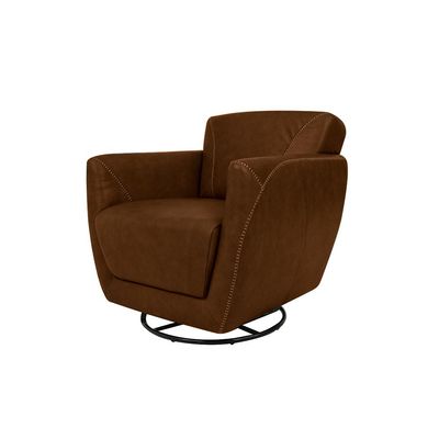 Kit 2 Poltronas Decorativas Valentina Sala de Estar Giratória Couro Marrom Chocolate Manchado G40 - Gran Belo