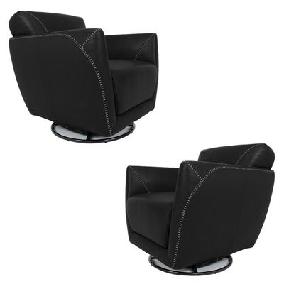 Kit 2 Poltronas Decorativas Valentina Sala de Estar Giratória Couro Preto G40 - Gran Belo