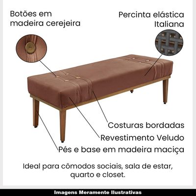 Recamier Decorativo 195cm Kors Veludo Pés de Madeira Cobre - Gran Belo