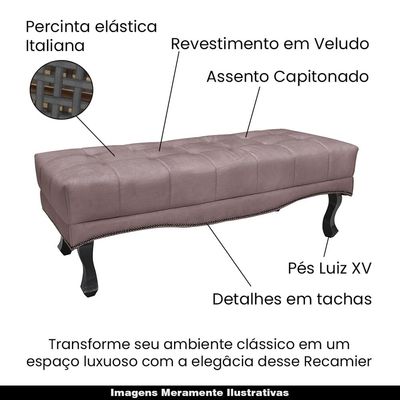 Recamier Decorativo 195cm Loewe Veludo Pés de Madeira Lilás - Gran Belo
