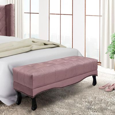 Recamier Decorativo 140cm Loewe Veludo Pés de Madeira Lilás - Gran Belo
