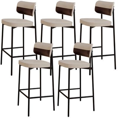 Kit 05 Banquetas Alta Bar Cozinha Sala De Jantar Aço Preto Kaira C01 Linho Areia Courino Café - Lyam Decor