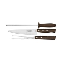Jogo para Churrasco Tramontina em Aço Inox com Cabo Marrom Madeira e Polipropileno 3 Peças
