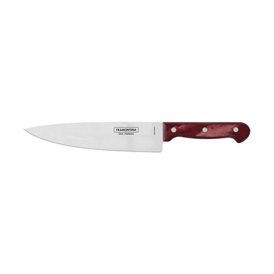 Faca Chef Tramontina Polywood com Lâmina em Aço Inox e Cabo de Madeira Vermelho 8"
