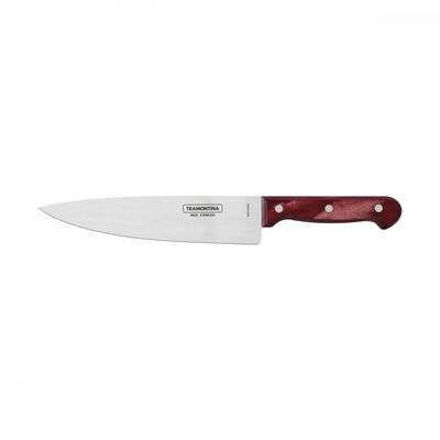 Faca Chef Tramontina Polywood com Lâmina em Aço Inox e Cabo de Madeira Vermelho 8"