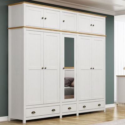 Guarda Roupa Casal 10 Portas Com Espelho e Maleiro Mazzaro F06 Branco Freijó - Lyam Decor
