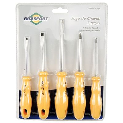 Jogo Chave Fenda Phillips Brasfort Cr-V Com 5 Peças Magnetizado