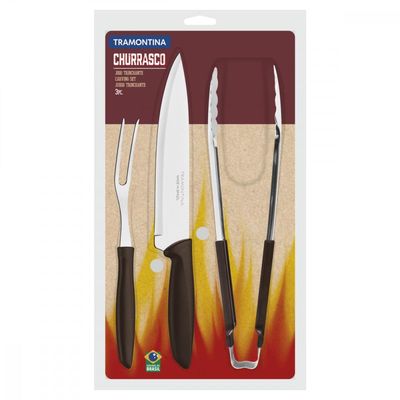 Kit para Churrasco Tramontina Plenus com Laminas em Aço Inox e Cabos de Polipropileno Marrom 3 Peças