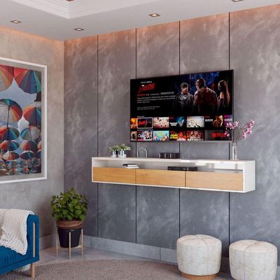 Rack Suspenso Para Tv Life 1.36 Nature Com Off White - Móveisaqui