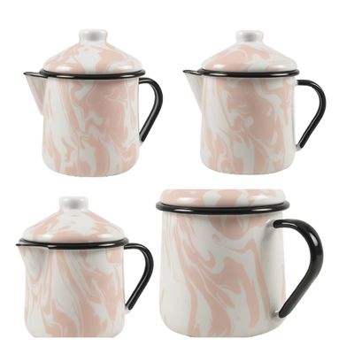 Leiteira Bule Esmaltado Tradicional Indução Nr 12 Marmorizado Rosa Mãe Ágata 1.1 Litros  Ewel