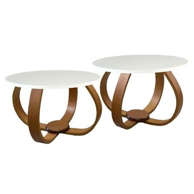 Conjunto Mesa De Centro E Lateral Pés Cebola Branco Branco