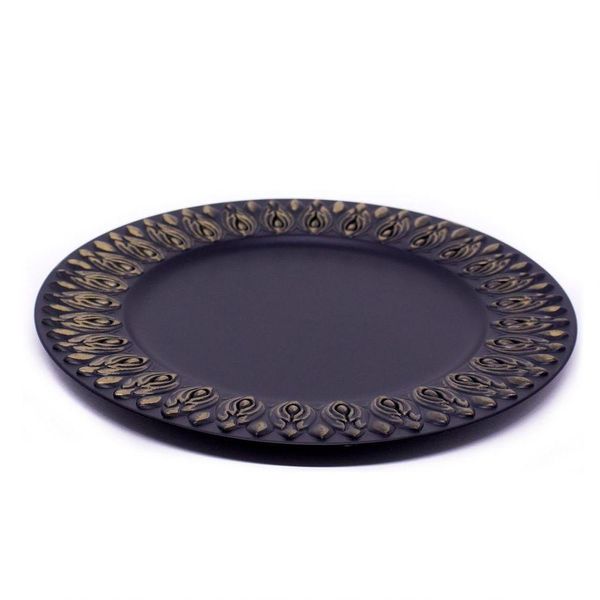 Sousplat Decorativo Preto Flores Em Dourado 33cm