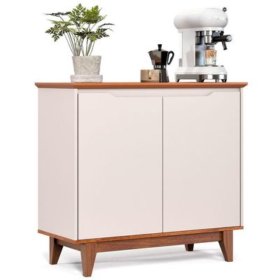 Buffet 02 Portas Sem Gaveta Flow Off White Com Freijo
