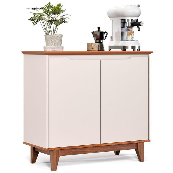 Buffet 02 Portas Sem Gaveta Flow Off White Com Freijo