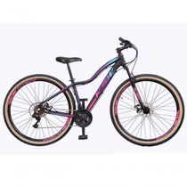 Bicicleta Aro 29 Ksw Mwza Feminina 24v Alumínio Freio A Disco Garfo Suspensão Pneu C/faixa Cor:preto/pink/azul;tam:17