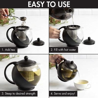 Bule Cha Cafe Com Infusor Chaleira De Vidro 1250ml Cafeteira Inox Jarra Suco Filtro Coador Grande