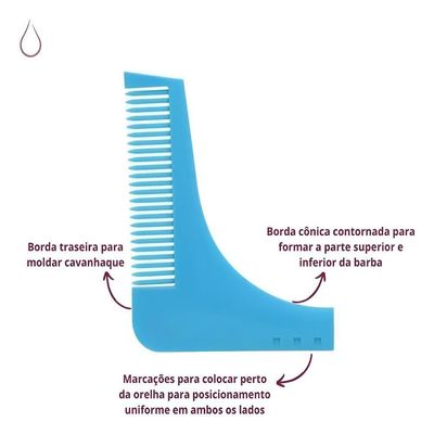 Pente Modelador Aparador De Barba Bigode Pelos Barbeiro Barbearia Azul