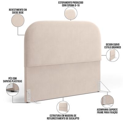 Cabeceira Cama Box King 195cm Orgânica Lanna W01 Suede Bege - Lyam Decor