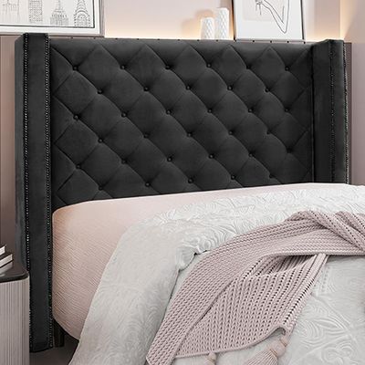 Cabeceira Decorativa King Size 2,19M Loewe Veludo Preto - Gran Belo