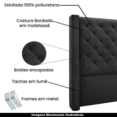 Cabeceira Decorativa King Size 2,19M Loewe Veludo Preto - Gran Belo