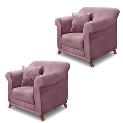 Kit 2 Poltronas Decorativas com 2 Almofadas Armstrong Veludo Uva  - Gran Belo
