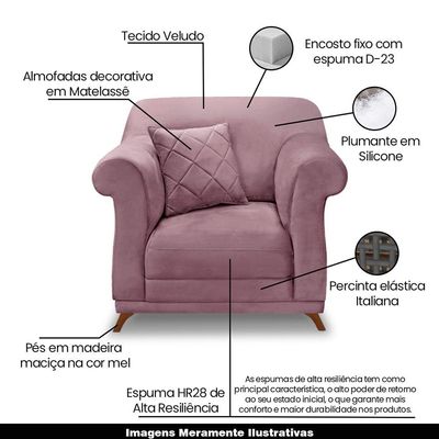 Kit 2 Poltronas Decorativas com 2 Almofadas Armstrong Veludo Uva  - Gran Belo