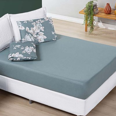 Jogo Cama Lençol Celi King Micropercal 200 Fios 3 Peças - Verde Floral