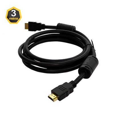 Conector HDMI com Filtro Ponta Dourada Áudio Imagens 3m - Cabo HDMI 3m 4K com Filtro de Ferrite e Pontas Douradas