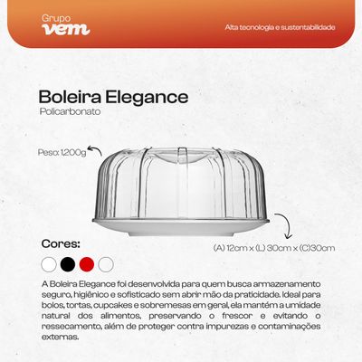 Boleira Elegance Redonda Com Tampa 30cm Preta em Policarbonato