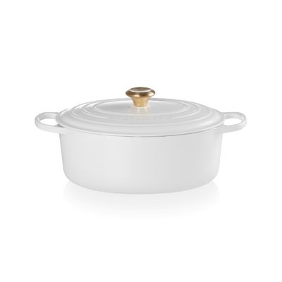 PANELA LE CREUSET OVAL SIGNATURE PEGADOR DOURADO FERRO ESMALTADO 31CM BRANCO 21178310101441