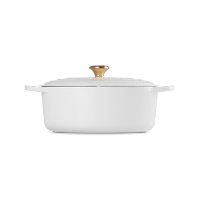 PANELA LE CREUSET OVAL SIGNATURE PEGADOR DOURADO FERRO ESMALTADO 31CM BRANCO 21178310101441