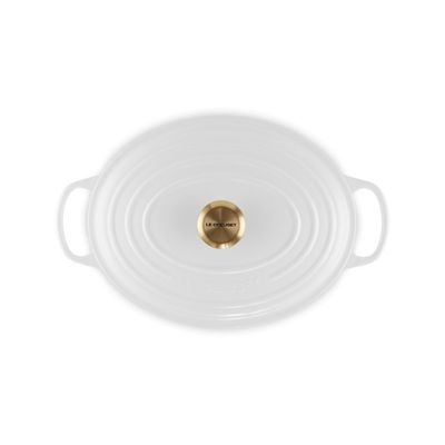 PANELA LE CREUSET OVAL SIGNATURE PEGADOR DOURADO FERRO ESMALTADO 31CM BRANCO 21178310101441