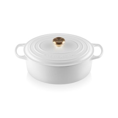 PANELA LE CREUSET OVAL SIGNATURE PEGADOR DOURADO FERRO ESMALTADO 31CM BRANCO 21178310101441