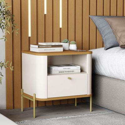 Mesa De Cabeceira Slim Tucupi Off White Com Nature Pe Dourado - Moveis Jb