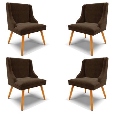Kit 4 Cadeiras Decorativas Sala de Jantar Pés Palito de Madeira Firenze Suede Marrom/Natural G19 - Gran Belo