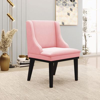 Kit 2 Cadeiras Decorativas Sala de Jantar Base Fixa de Madeira Firenze Suede Rosa Bebê/Preto G19 - Gran Belo