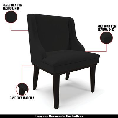 Cadeira Decorativa Sala de Jantar Base Fixa de Madeira Firenze Linho Preto G19 - Gran Belo