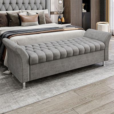 Recamier Puff Estofado Casal 140 Cm ágata Veludo Cinza